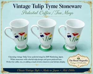 Vintage Tulip Tyme Stoneware Pedestal Coffee/Tea Mugs